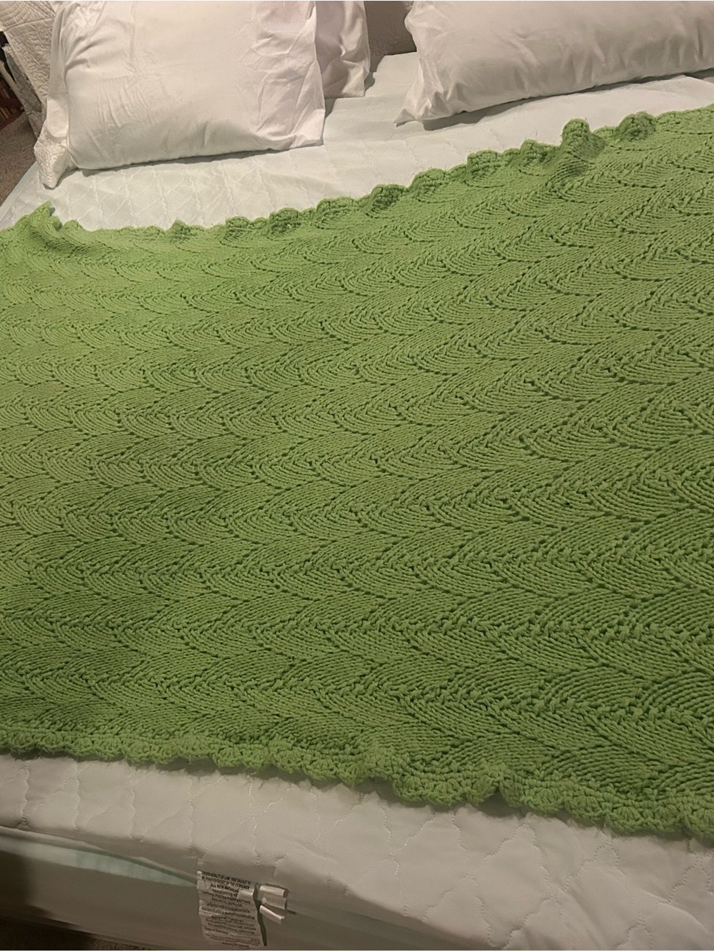 Handmade Textured Knit Throw Blanket - Lime Green